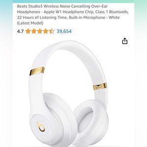 Beats Studio3 Wireless Noise Cancelling Over-Ear Headphones, Built-in Mic,White